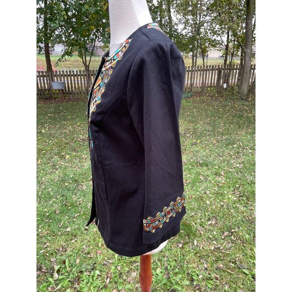 Bob Mackie Wearable Art Medium Black Jacket With Colorful Embroidery & Button Cl - Picture 3 of 9